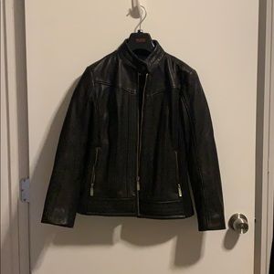 Black leather motor cycle jacket